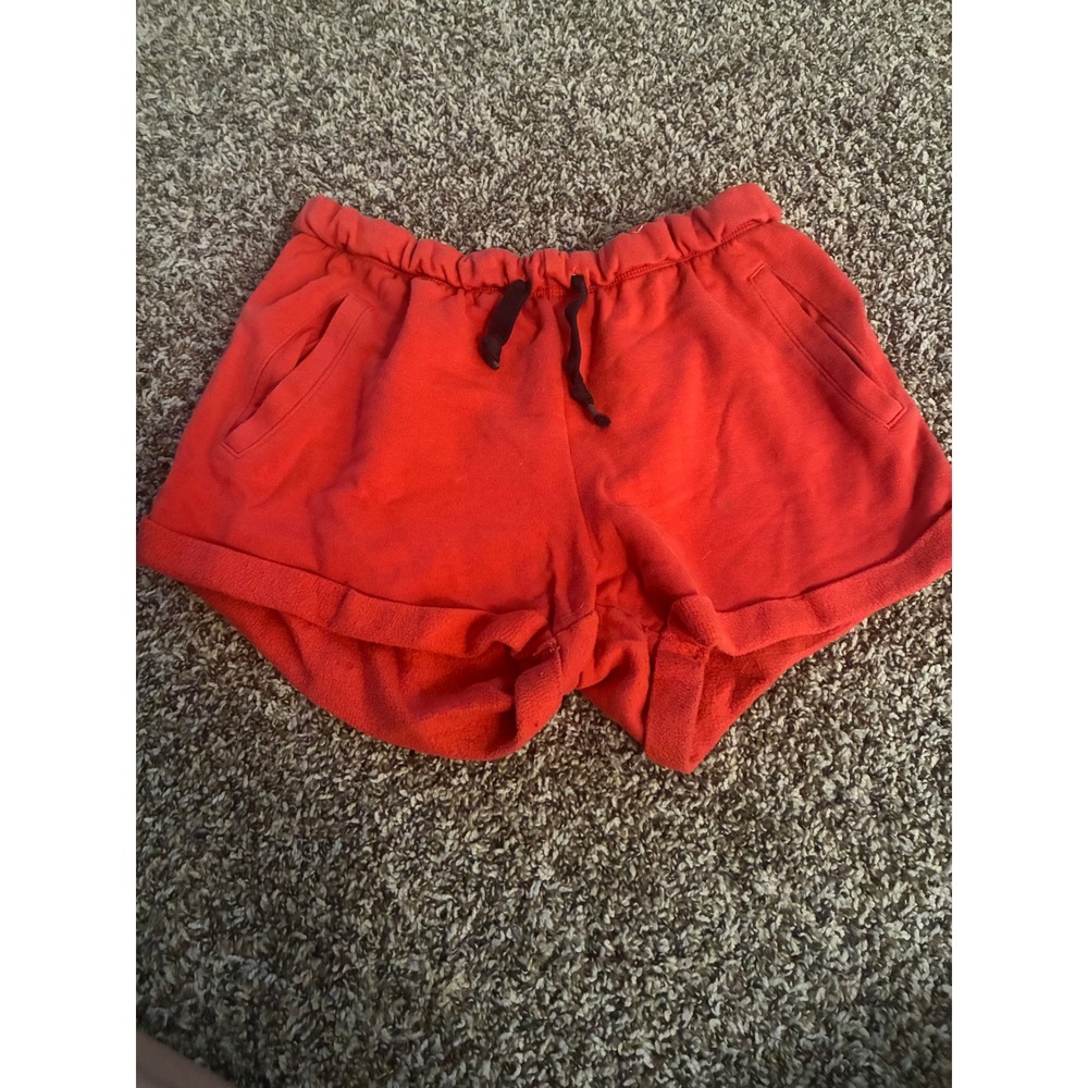 Pink Victoria's Secret Red Orange Fleece Lounge Shorts Logo Small